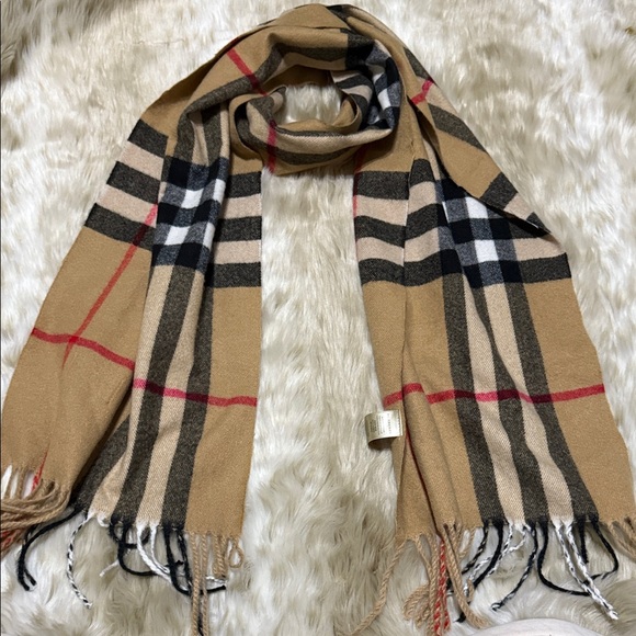 Burberry Accessories - Burberry Beige and Red Cashmere Scarf